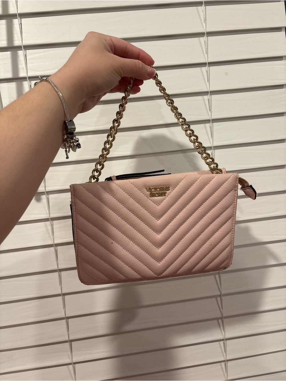 Victoria's Secret Blush Quilted Shoulder Bag with Gold Chain